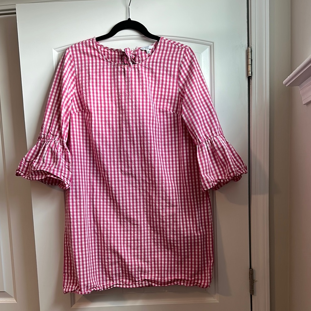 Pink Gingham Dress with Ruffle Sleeves